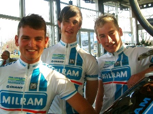 Benjamin Braut, Jacob Fiedler und Danilo Kupfernagel bei der Präsentation des Continental Team Milram 2008.