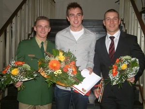 Vom SSV Gera 1990 e.V. wurden René Enders, John Degenkolb und Robert Förstemann (v.l.) bei der Geraer Sportlerehrung 2008 ausgezeichnet.